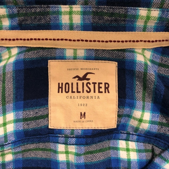 Hollister Flannel Button Down Green Blue Plaid Shirt size Medium - Picture 7 of 8